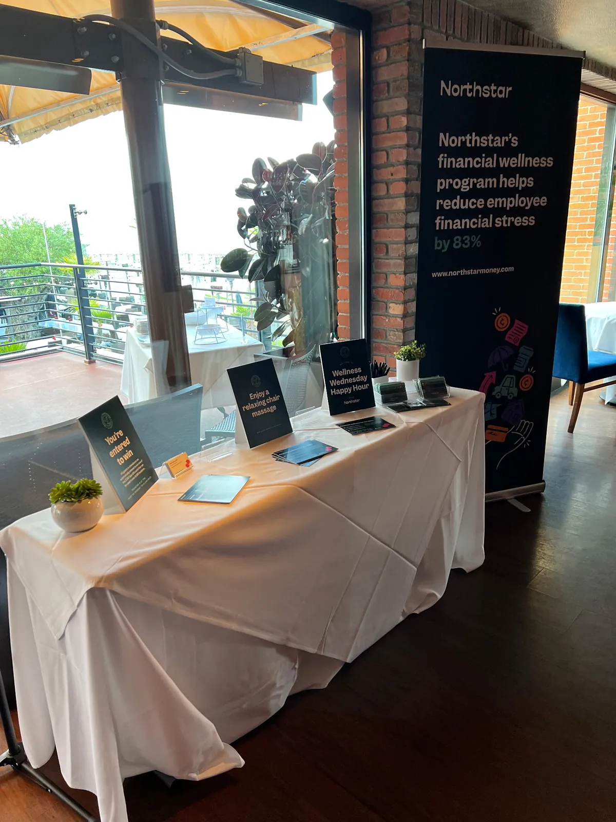 This is an example of a branded table at a happy hour event for a FinTech SaaS startup.