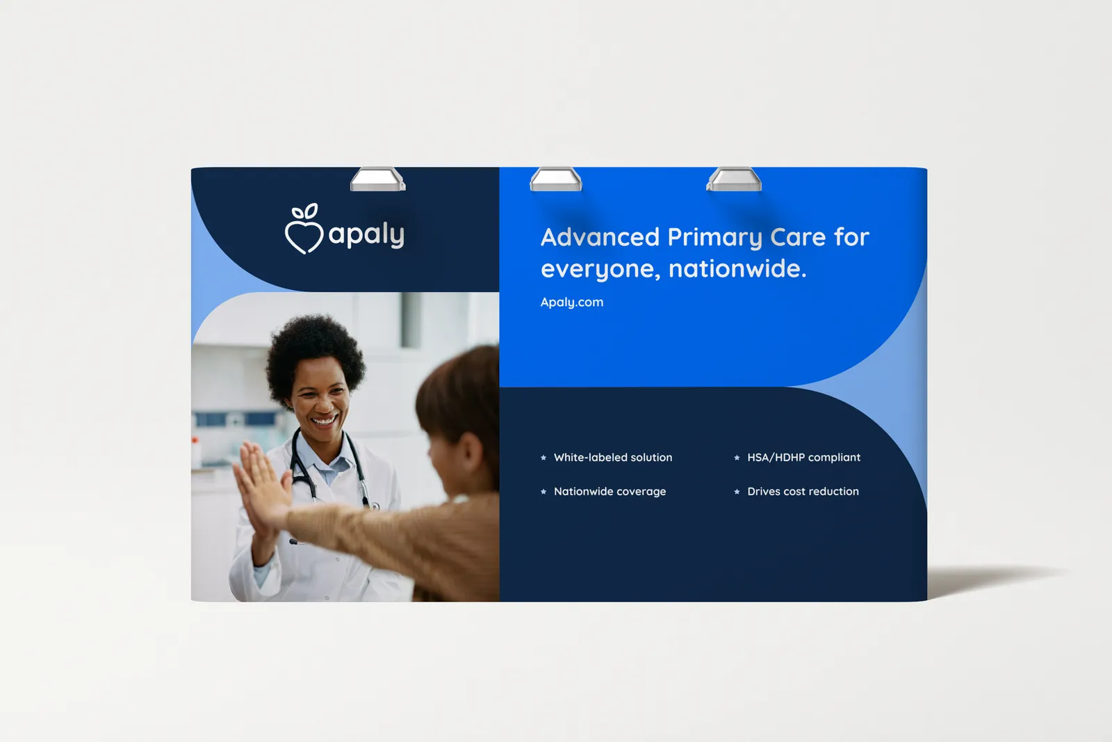 This is an example of 10x10 booth backdrop branding for a healthcare SaaS startup. A design preview render, not a real event.