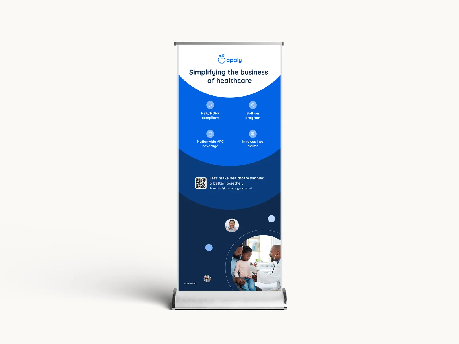 This is an example of event roll banner branding for a healthcare SaaS startup. A design preview render, not a real printed banner.