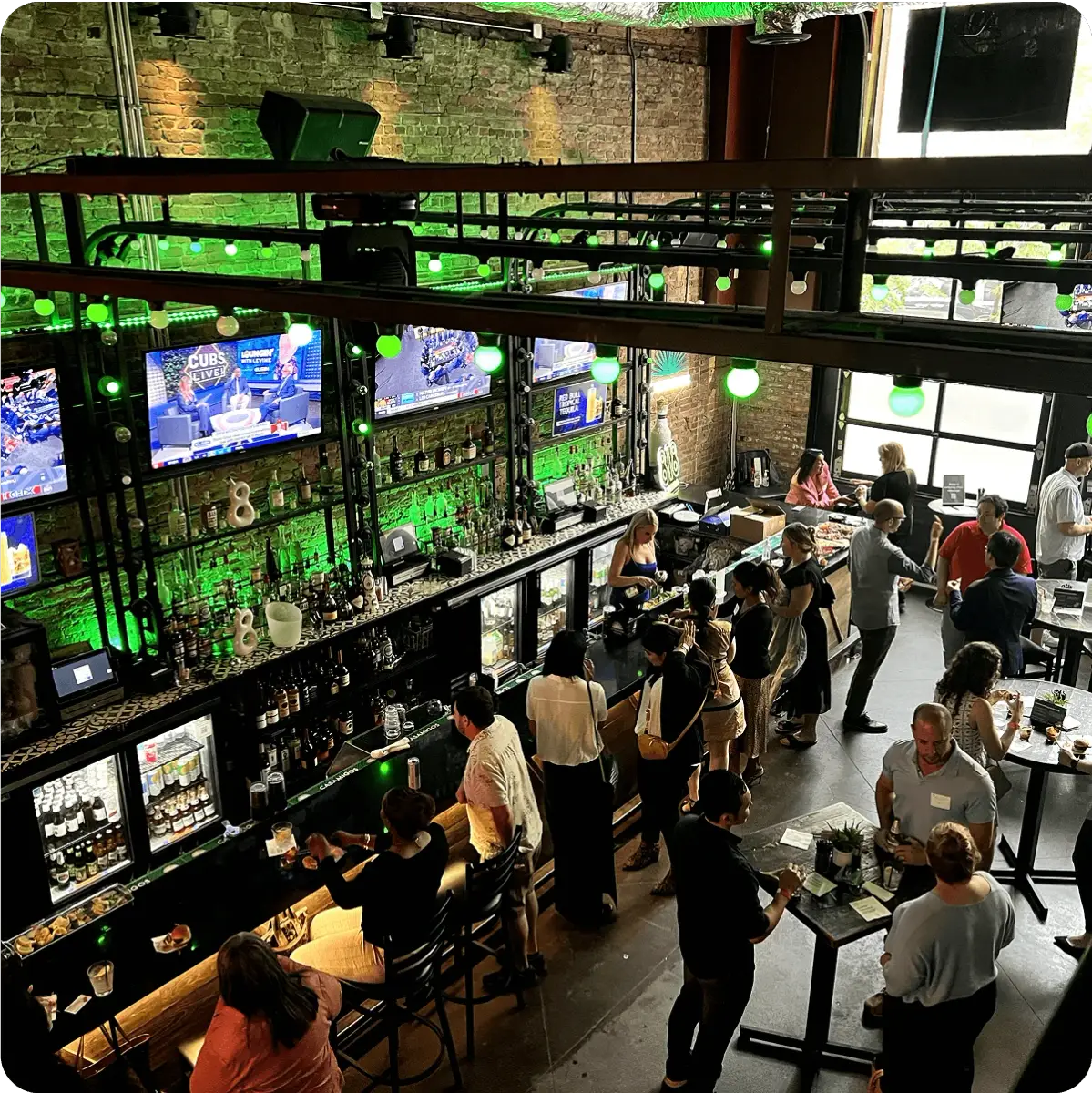 This is an example of a happy hour event hosted at a local restaurant and bar in Chicago, Illinois for a FinTech SaaS startup.