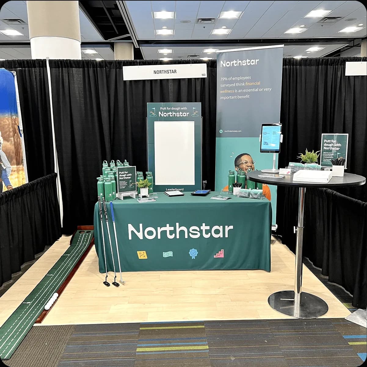 This is an example of a small conference booth for a FinTech SaaS startup at BenefitsPro 2023.